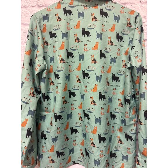 Mint Green Women's Cat Meow Long Sleeve Button Up Blouse Top SZ Small Unbranded - Picture 3 of 3